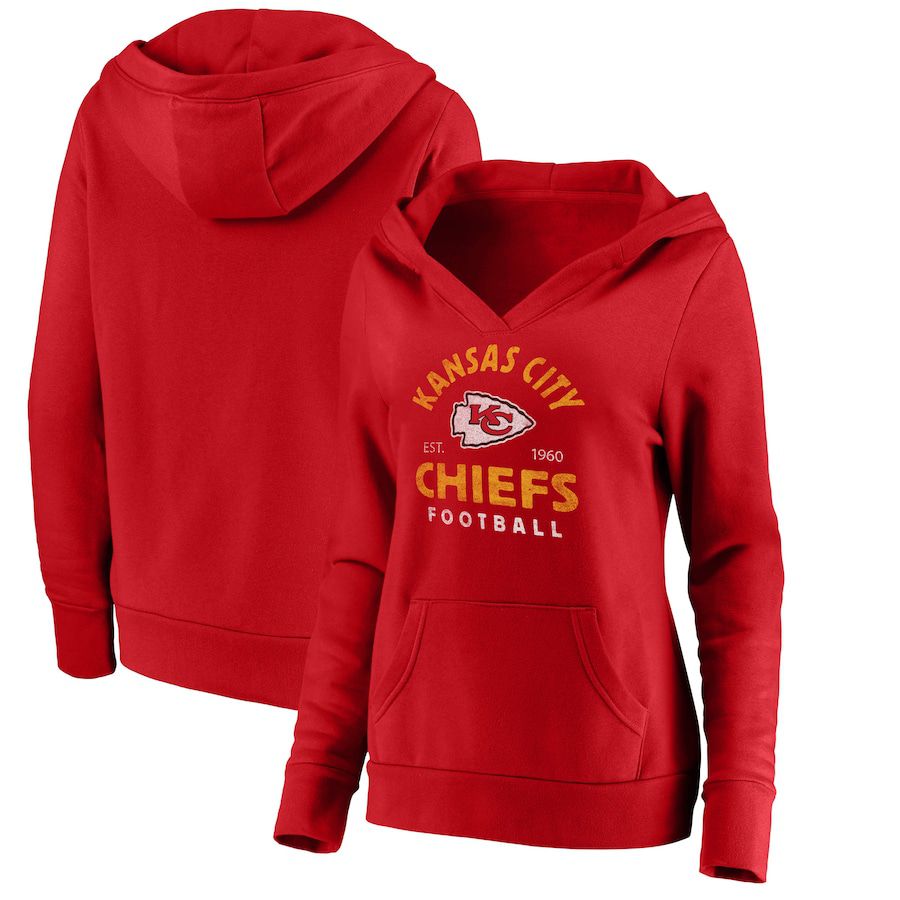 Women Kansas City Chiefs Fanatics Branded Red Vintage Arch V-Neck Pullover Hoodie